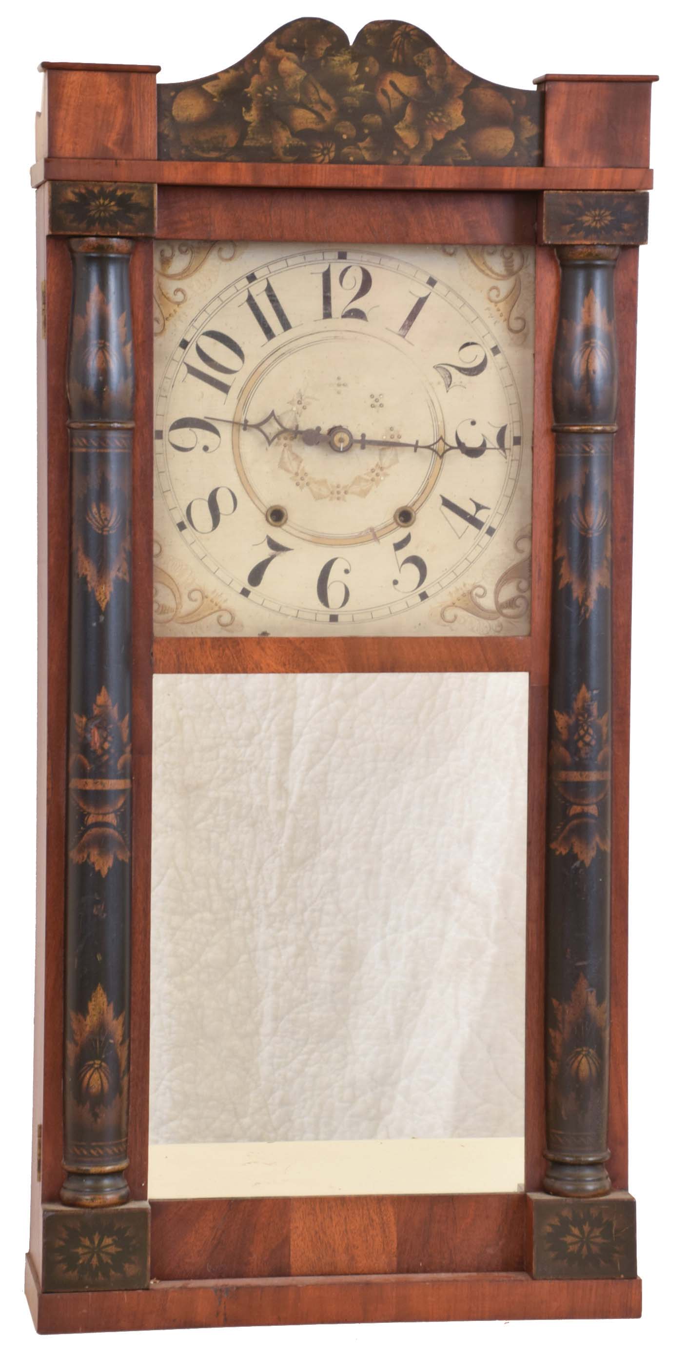 Seth Thomas Clock Co., Plymouth Hollow, Conn., 30 hour, time and strike weight wood movement half column &amp; splat shelf clock. — Antique Clocks Price Guide