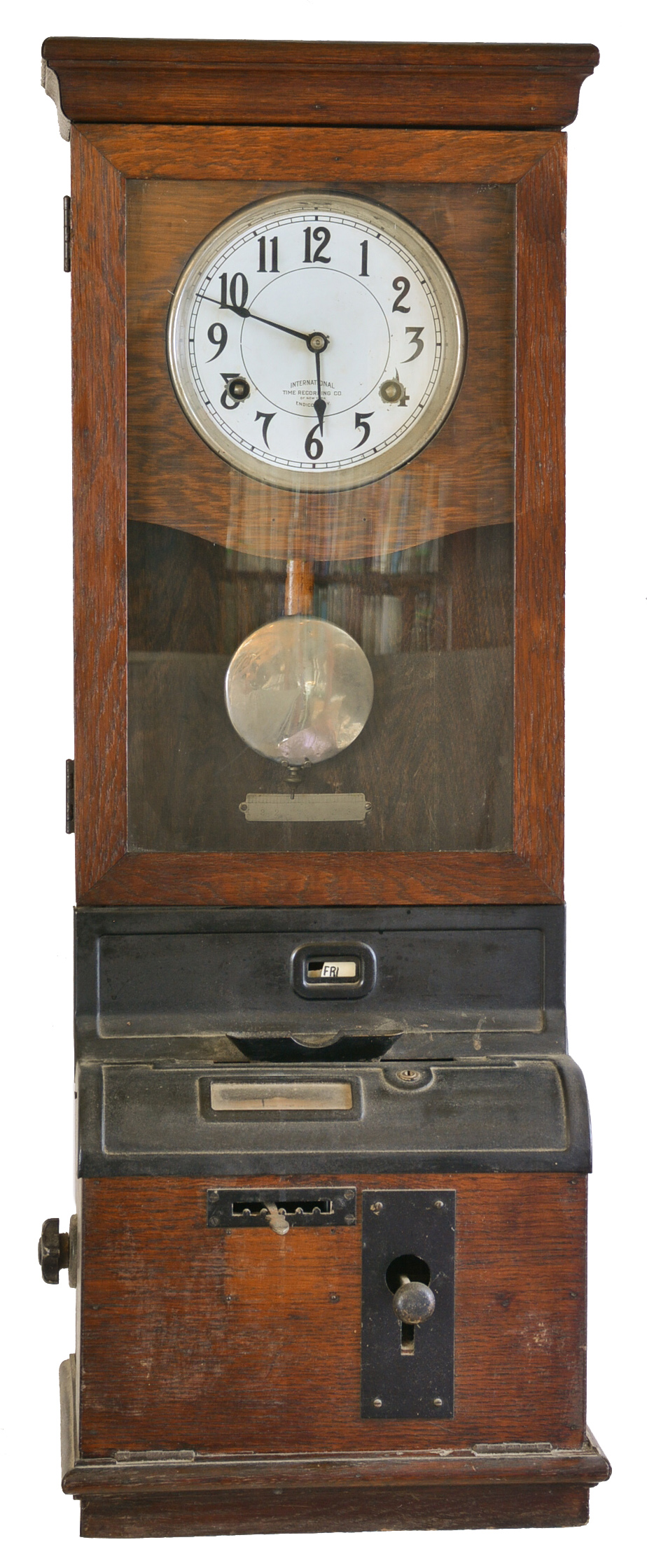 Clocks- 2 (Two) International Time Recording Co., Endicott, New York punch clocks in oak cases — Antique Clocks Price Guide