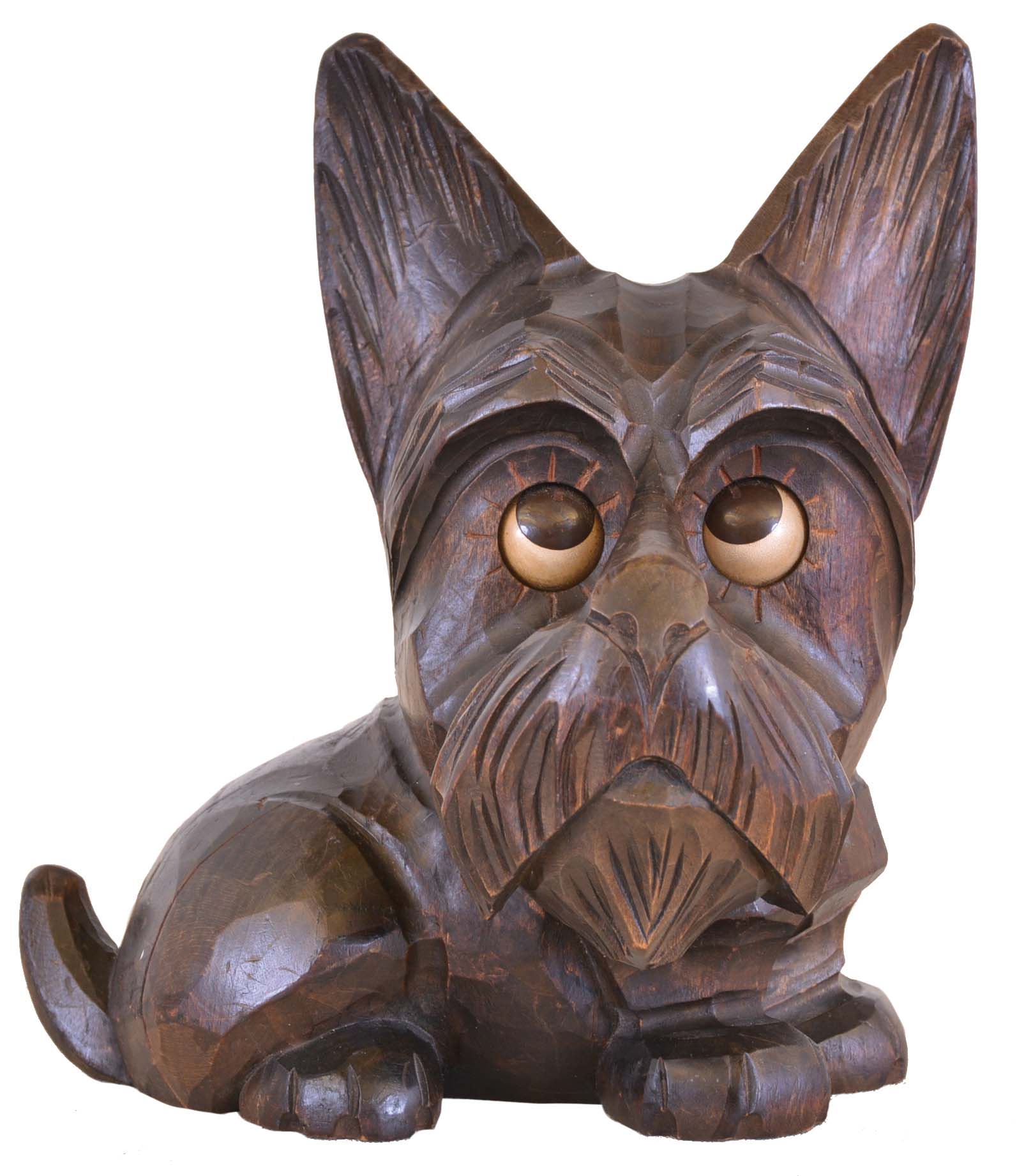 Oswald Uhrenfabrik, "Scottie" rotating eye clock rare large model, carved wooden case, with the eyes serving as hour and minute hands, 8 day timepiece movement — Antique Clocks Price Guide