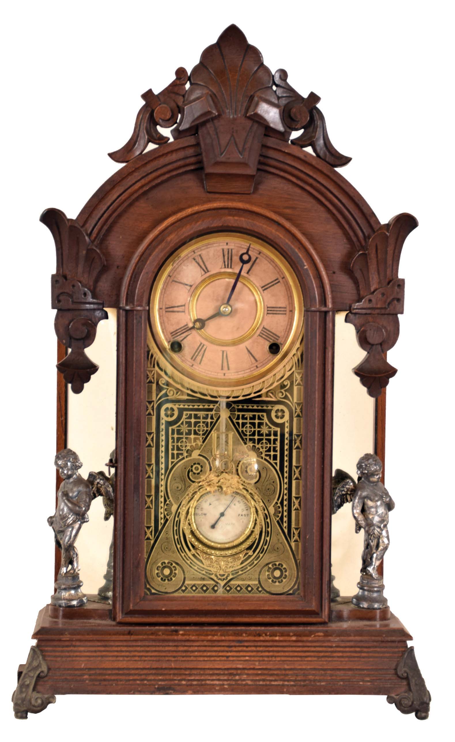 Ansonia Clock Co., New York, NY, "Windsor", 8 day, time and strike spring brass movement mirror side shelf clock. — Antique Clocks Price Guide