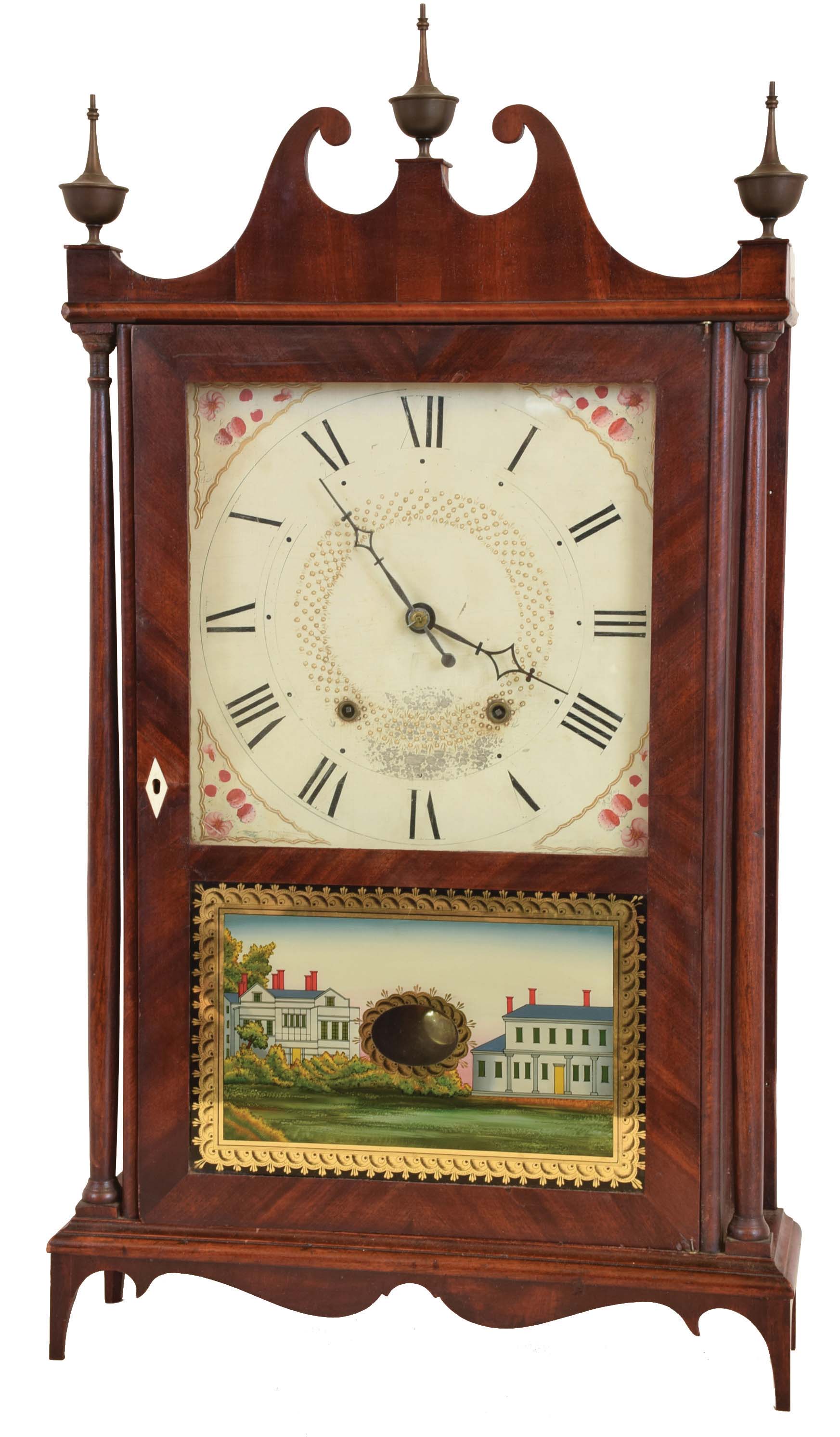 Seth Thomas Clock Co., Plymouth Hollow, Conn., 30 hour, time and strike weight wood movement pillar &amp; scroll shelf clock. — Antique Clocks Price Guide