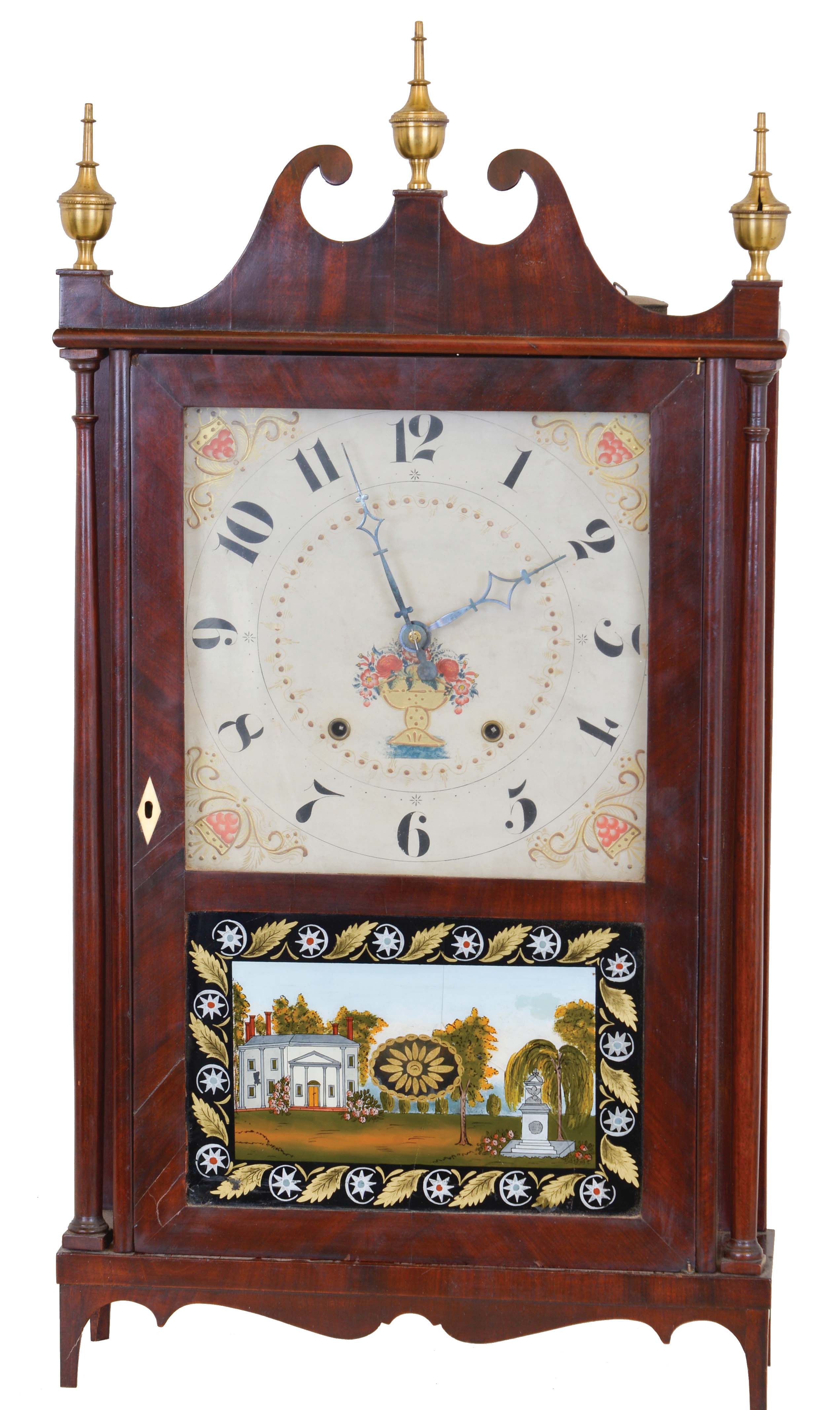 Riley Whiting, Winchester, Conn., 30 hour, time and strike weight wood movement pillar &amp; scroll shelf clock. — Antique Clocks Price Guide