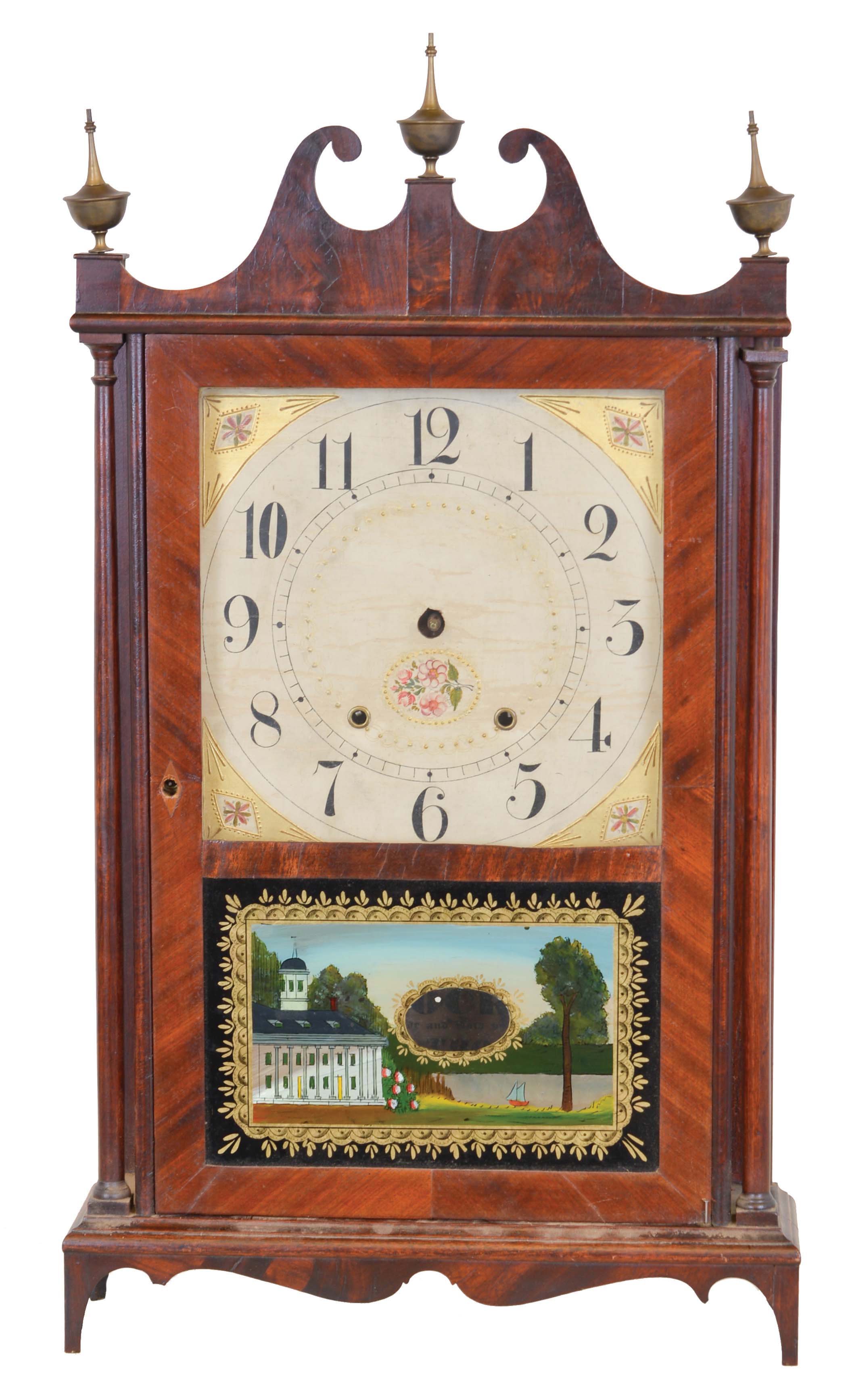Seth Thomas Clock Co., Plymouth Hollow, Conn., 30 hour, time and strike weight wood movement pillar &amp; scroll shelf clock. — Antique Clocks Price Guide