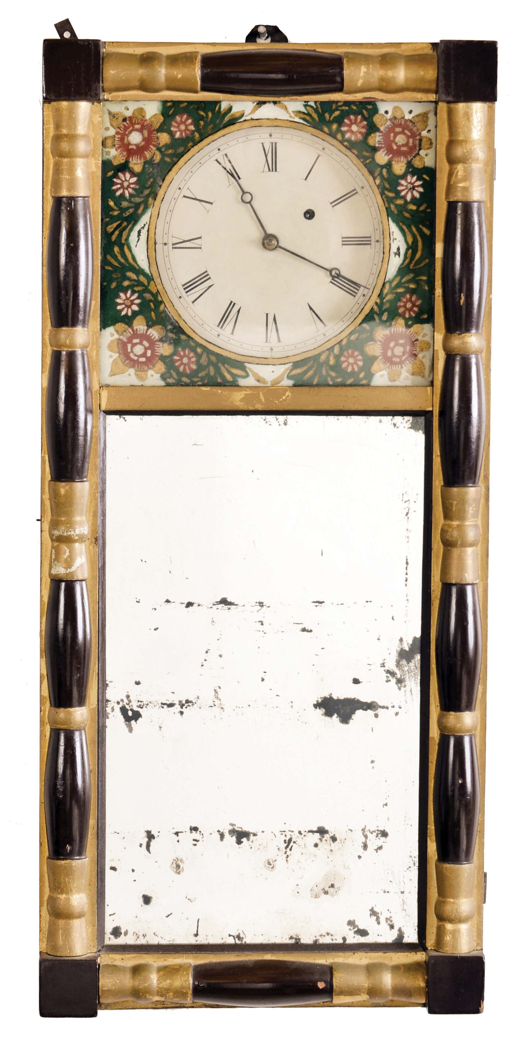Unknown maker, New Hampshire, 8 day, weight brass movement mirror timepiece. — Antique Clocks Price Guide