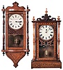 Clocks- 2 (Two): (1) Anglo-American, 8 day, time and strike spring brass movement shelf / wall clock. (2) Anglo-American, 8 days, time and strike spring brass movement wall clock.