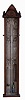 Admiral Fitzroy barometer, "367815" numbered, ash case with carving at top, glazed front, printed paper for backboard with barometer scales, tips for interpreting the information shown, thermometer, and storm glass,