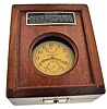Hamilton Watch Co., Lancaster, Penn., model 22 chronometer with wind indicator, 35 size, 21 jewels, stem wind, pin / stem set, adjusted to 6 positions and temperature, straight line damascened nickel plate movement, with lever escapement and micrometric regulator, Arabic numeral metal dial and black steel, spade and poker hands, in a screw back and bezel, open face base metal case with ordnance department information engraved on back, and protective box, with glazed aperture for viewing the timepiece, serial #2F5901.