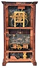 Ithaca Calendar Clock Co., Ithaca, NY. "No. 10 Farmer's" shelf clock with an 8 day spring driven time, strike and alarm brass movement and a standard Ithaca perpetual calendar mechanism in a walnut case.