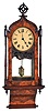 Clocks- 3 (Three) 8 day time and strike wall clocks: Swedish Westerstrand gilt wood cartel; French Morbier ebonized wood bakery clock with iron frame movement, painted metal dial with applied cartouche numbers, mother- of- pearl inlay; Anglo American with burl walnut veneer.