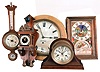 Clocks- 4 (Four) plus barometer / thermometer: Seth Thomas 8 day time only wood gallery clock; Seth Thomas, for Kelvin White, 30 hour brass ship's- bells marine clock on newer mahogany cradle; small modern time and strike German Zaandam two weight wall clock; Taylor weather instruments on mahogany wall mount; "Time to Plant" Burpee Seeds plug- in electric shelf clock