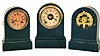 Clocks- 3 (Three): (1) Terry Clock Co., Waterbury, Conn., cast iron shelf clock with an 8 day spring driven timepiece movement, c1875; (2) Terry Clock Co, Waterbury, Conn., cast iron shelf clock with a 30 hour spring driven timepiece movement, c1875; (3) Terry Clock Co, Waterbury, Conn., cast iron shelf clock with a 30 hour spring driven time, strike and alarm movement, c1875.