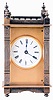 Boston Clock Co., Boston, Mass., "Queen Anne" model carriage clock, silvered brass case, Roman numeral white enamel dial with gilt mask, 8 day timepiece movement