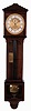 Laterndluhr, dial signed, Dorfer in Wien, Veinnese wall clock, period movement and pendulum now in a 20th Century European case of high quality.  Glazed mahogany and mahogany veneer case with ebonized moldings, gilt engine turned bezel, signed Roman numeral silvered dial with gilt, engine turned center, blued steel Breguet style hands, unusual 30 day timepiece movement consisting of a single, round plate, the wheels pivoted between this plate and individual cocks, deadbeat escapement, maintaining power, and steel coquerets on all mobiles, seconds beating brass clad pendulum with ebonized wooden rod, rectangular brass clad weight
