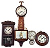 Clocks- 4 (Four) hanging wall clocks: Ingraham "Yankee Clipper" 8 day time and strike banjo, c. 1925; Seth Thomas outside- bell 30- hour nickel plated ship's bell clock; "AC" German time and strike 8 day box clock; German Black Forest time and alarm 30 hour weight driven