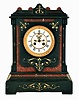 French large black marble 8 day time and strike mantel clock, visible escapement