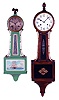 Clocks- 2 (Two): (1) New Haven Clock Co., New Haven, Conn., "Whitney", 8 day, time and strike spring brass movement Patent or Banjo clock, c1932 (2) Waterbury Clock Co., Waterbury, Conn., "Willard No. 1", 8 day, time and strike spring brass movement Patent or Banjo clock. This model was also offered with a weight movement, c1906