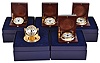 Clocks- 5 (Five) Chelsea Clock Company quartz movement lacquered brass desk clocks, new / old stock: four #20979 "Boardroom Clock" tilt in hinged fitted wood deckwatch boxes ; one #20989 "Dartmouth" in tilting brass stand
