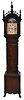 Dwarf tall clock, older reproduction, signed David Wood, Newburyport, Mass., 8 day, time only, weight driven movement in a Roxbury style banded mahogany case with painted metal dial with rocking ship.