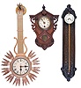 Clocks- 3 (Three), a 20th century gravity clock, a plastic, a 20th century battery operated Schatz swinging clock, and a small Gilbert wall clock, late 19th century