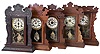 Clocks- 5 (Five): (1) Sessions Clock Co., Forestville, Conn. Kitchen style shelf clock with a spring driven 8 day time and strike movement in an oak case, c1900. (2) New Haven Clock Co., New Haven, Conn. "American Wringer Co Eclipse" shelf clock with a spring driven 8 day time and strike movement in an oak case, c1890. (3) Waterbury Clock Co., Waterbury, Conn., "Norwalk" shelf clock with an 8 day spring driven time and strike movement in a walnut case, c1890. (4) Waterbury Clock Co., Waterbury, Conn., "Idaho" shelf clock with an 8 day spring driven time and strike movement in an oak case, c1900. (5) Unidentified shelf clock with an 8 day spring driven time, strike and alarm movement in a walnut case, c1900.