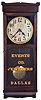 Clocks- 5 (Five): (1) Unmarked short drop school clock with a spring driven 8 day timepiece movement in a rosewood veneered case, c1890. (2) Waterbury, Conn., short drop hanging clock with a spring driven 8 day time, strike and simple calendar mechanism in a rosewood veneered case, c1890. (3) New Haven Clock Co., New Haven, Conn. No.3043 wall clock in a mahogany finish with a 8 day time only movement, c1917. (4) F. Kroeber Clock Co., NY, "Regulator No. 31" wall clock with a spring driven 8 day time and strike movement in a walnut case with carved trim, c1875. (5) Chelsea Clock Co., Boston, Mass., 8 day, spring brass lever movement in a bakelite case wardroom timepiece, c1954.
