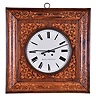 Bordes a Bordeaux, France, wall clock, 8 day, time and strike, spring driven movement with silk thread suspension in a rosewood case with satinwood inlaid marquetry and 12 inch reverse painted on glass Roman numeral dial with maker's signature