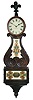 Lyre clock, carved mahogany case with reverse painted glasses, case bottom with incurved bracket and turned drop, and top with carved Prince of Wales feather finial, Roman numeral painted dial signed "A. Chandler", 8 day timepiece movement with diagonally opposed mounting tabs, cast iron weight