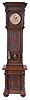 V. Postpischil, Vienna, Austria, long duration tall clock, 30 day, time only, weight driven movement in a carved walnut case with glazed window for engraved pendulum bob, bun feet and cabinet in base. The brass dial has silvered chapter ring is signed by maker and engraved center with matching engraved weight.
