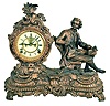 Clocks- 3 (Three): (1) Ansonia Clock Co., New York, NY. "Composer", 8 day, time and strike spring brass movement figural mantel clock, c1904 (2) Waterbury Clock Co., Waterbury, Conn., 30 hour, time and strike spring brass movement Sharp Gothic or Steeple clock, c1870 (3) Seth Thomas Clock Co., Thomaston, Conn., 8 day, spring brass movement drop octagon wall timepiece, c1910
