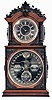 Ithaca Calendar Clock Co., Ithaca, NY, "3 1/2 Parlor" shelf clock with an 8 day time and strike spring driven brass movement and perpetual calendar mechanism in a walnut case with ebony trimmings.