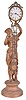 Ansonia Clock Co., New York, NY, "Juno Swing", female figure on a decorative cast base with her left arm held aloft, supporting the clock, the 8 day timepiece housed in a cylindrical case with bowknot ornament, attached to a gridiron style pendulum with ornamental ball