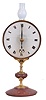 France or Germany, night clock, the timepiece with red marble base and turned brass stand, Roman numeral frosted glass dial, 30 hour movement with one hand, and a small lamp, which illuminates the dial