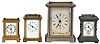 Clocks- 4 (Four),Carriage: the first a French timepiece with lever platform, the next an Ansonia timepiece with alarm, the third a Waterbury time and strike with repeat, an d the last an Ansonia Peep O Day timepiece with musical alarm