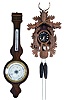 Clocks- 2 (Two): (1) French, Radiguet & Fils, Paris, wheel barometer, c1890 (2) German, 30 hour, time and strike weight brass movement cuckoo clock, c1970
