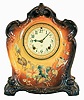 Ansonia Clock Co., New York, NY, "La Mure", 8 day, time and strike spring brass movement Royal Bonn porcelain cased mantel clock.