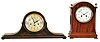 Clocks- 2 (Two): (1) Seth Thomas Clock Co., Thomaston, Conn., "Chime Clock No. 75", 8 day, time, strike and Westminster chime on rods spring brass movement Tambour mantel clock, c1921 (2) French, for Harris & Harrington (H&H), 8 day, time and strike spring brass movement bracket clock, c1900
