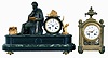 Clocks- 2 (Two) French 8 day time and strike mantel clocks: (1) marble and bronze figural of bearded gentleman reading. Japy movement with countwheel and bell striking; (2) an ornate cast brass case with bell striking movement and white enamel dial both signed Henry Bell, Paris