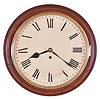 English dial clock, mahogany case with nicely turned, molded front, brass bezel, Roman numeral white enamel dial, blued steel hands, eight day fusee timepiece movement