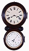 E. Ingraham & Co., Bristol, Conn., "Ionic", 8 day, time and strike spring brass movement double dial wall clock with B. B. Lewis patent calendar.