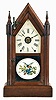 Seth Thomas Clock Co., Thomaston, Conn., "Sharp Gothic" shelf clock with an 8 day spring driven time, strike and alarm movement in a mahogany case. The movement is modified for the Winward Patent (British) Railway Alarm mechanism.