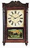 Samuel Terry, Bristol. Conn., Mahogany veneered short style shelf clock with stenciled half column and splat and turned feet. Weight driven 30 hour time and strike wood works movement.