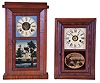 Clocks- 2 (Two): (1) Seth Thomas Clock Co., Thomaston, Conn., "Round Band" shelf clock with a spring driven 30 hour time and strike movement in a mahogany veneered case, c1885. (2) D. Baldwin, 195 Chatham St., New York, Mahogany veneered Empire shelf clock with a 30 hour spring driven time & strike Chauncey Boardman fusee movement, c1847,