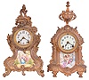 Clocks- 2 (Two): (1) Ansonia clock Co., New York, NY, "Trianon", 8 day, time and strike spring brass movement french style mantel clock. (2) Ansonia Clock Co., New York, NY, "Versailles", 8 day, time and strike spring brass movement french style mantel clock, c1914