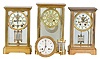 Clocks- 3 (Three): (1) Ansonia Clock Co., New York, NY, "Prism", 8 day, time and strike spring brass movement crystal regulator mantel clock, c1914 (2) French, 8 day, time and strike spring brass movement crystal regulator mantel clock, c1900 (3) William L. Gilbert Clock Co., Winsted, Conn., "Vista", 8 day, time and strike spring brass movement crystal regulator mantel clock, c1913