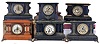 Clocks- 6 (Six): (1) William L. Gilbert Clock Co., Winsted, Conn., 8 day, time and strike spring brass movement painted wood case mantel clock. (2) Seth Thomas Clock Co., Thomaston, Conn., 8 day, time and strike spring brass movement mantel clock in Adamantine case. (3) Seth Thomas Clock Co., Thomaston, Conn., 8 day, time and strike spring brass movement mantel clock in Adamantine case. (4) Seth Thomas Clock Co., Thomaston, Conn., 8 day, time and strike spring brass movement mantel clock in Adamantine case. (5) Seth Thomas Clock Co., Thomaston, Conn., 8 day, time and strike spring brass movement mantel clock in Adamantine case. 6) Seth Thomas Clock Co., Thomaston Conn., 8 day, time and spring brass movement mantel clock in Adamantine case.