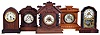 Clocks- 5 (Five): (1) Seth Thomas Clock Co., Thomaston, Conn., "Prospect No. 11", 8 day, time and strike spring brass movement shelf clock. (2) Jerome & Co., (New Haven Clock Co.), New Haven, Conn., 30 hour, time and alarm spring brass movement cottage timepiece, c1860 (3) Ansonia Clock Co., New York, NY, "Tunis", 8 day, time and strike spring brass movement cabinet model shelf clock, c1894 (4) Ansonia Clock Co., New York, NY, "Valma", 8 day, time and strike spring brass movement cabinet model shelf clock. (5) Waterbury Clock Co., Waterbury, Conn. "Taylor", 8 day, time and strike spring brass movement shelf clock with visible escapement, c1893