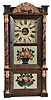 Forestville Manufacturing Co., Bristol, Conn., "3/4 size Triple Decker" shelf clock with a 30 hour weight driven time and strike brass movement in a mahogany case with tortoise shell full columns and half columns with gilt caps and bases.