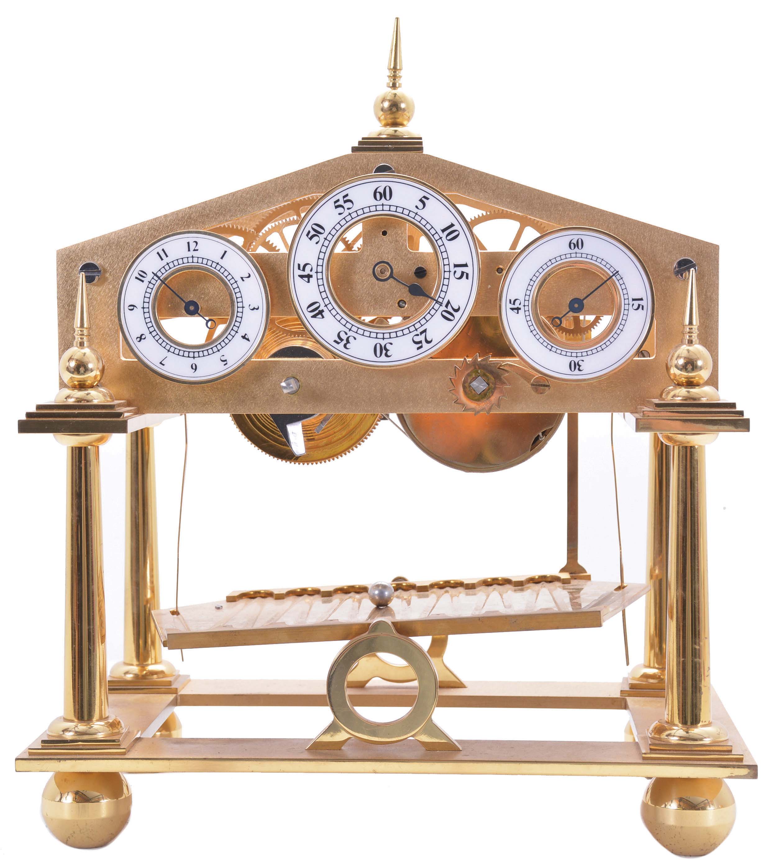 English, "Rolling Ball" mantel clock, on older wood base. unsigned, (no glass cover) — Antique Clocks Price Guide