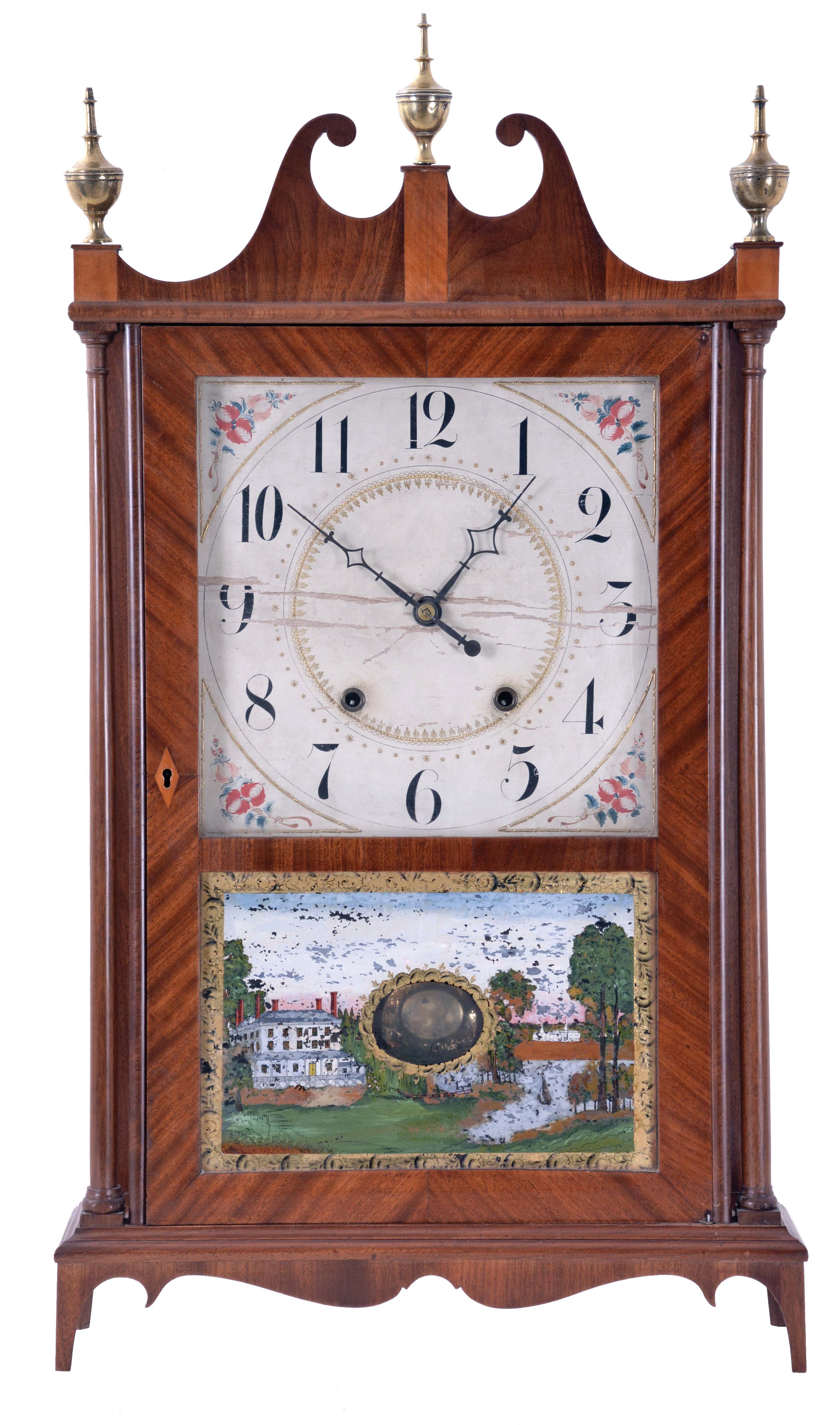 E. Terry &amp; Sons, Plymouth, Conn., 30 hour, time and strike weight wood movement pillar &amp; scroll shelf clock. — Antique Clocks Price Guide