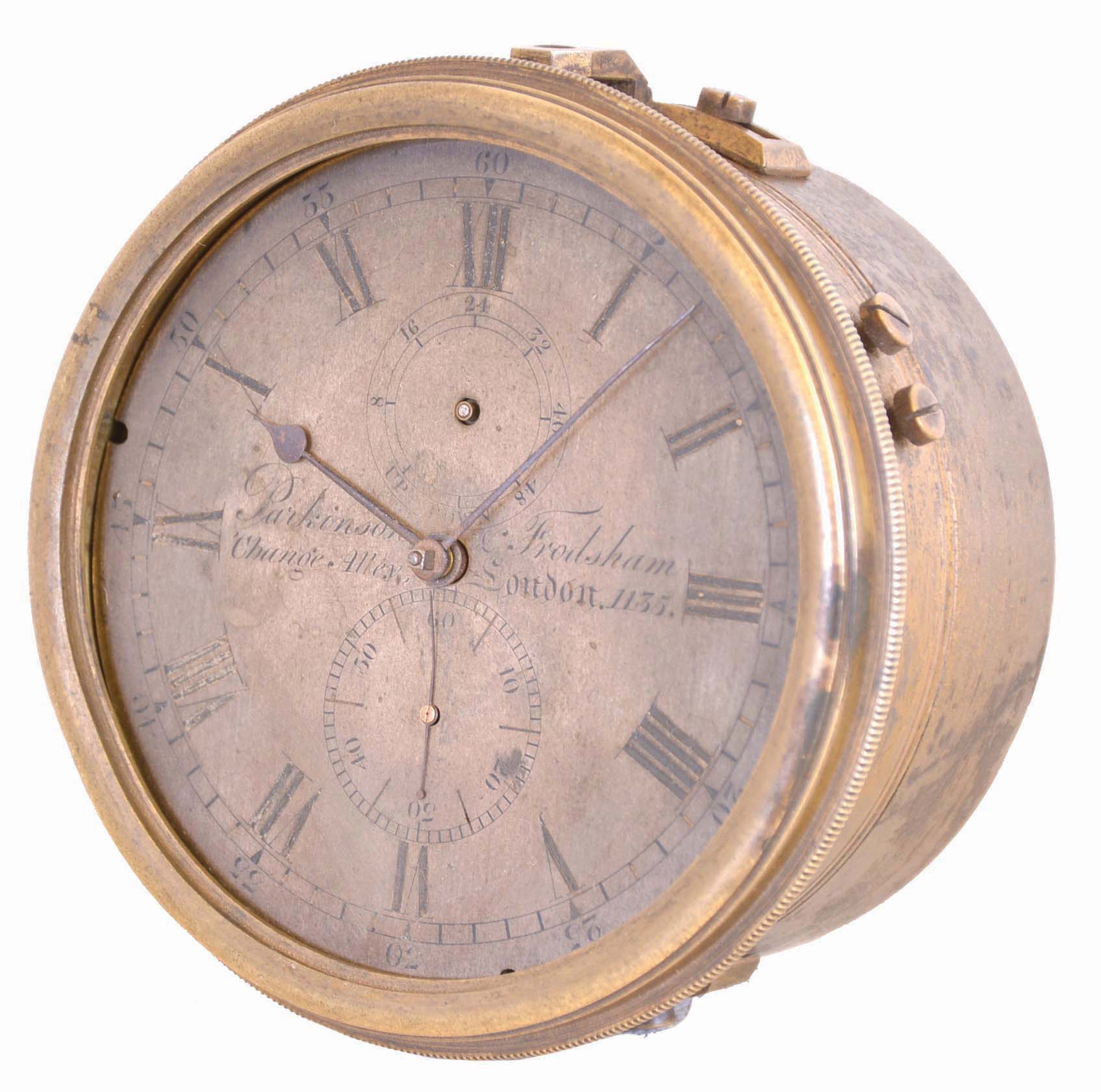 Parkinson &amp; Frodsham, London, a two day marine chronometer movement and dial, with tub, serial #1135, for parts — Antique Clocks Price Guide